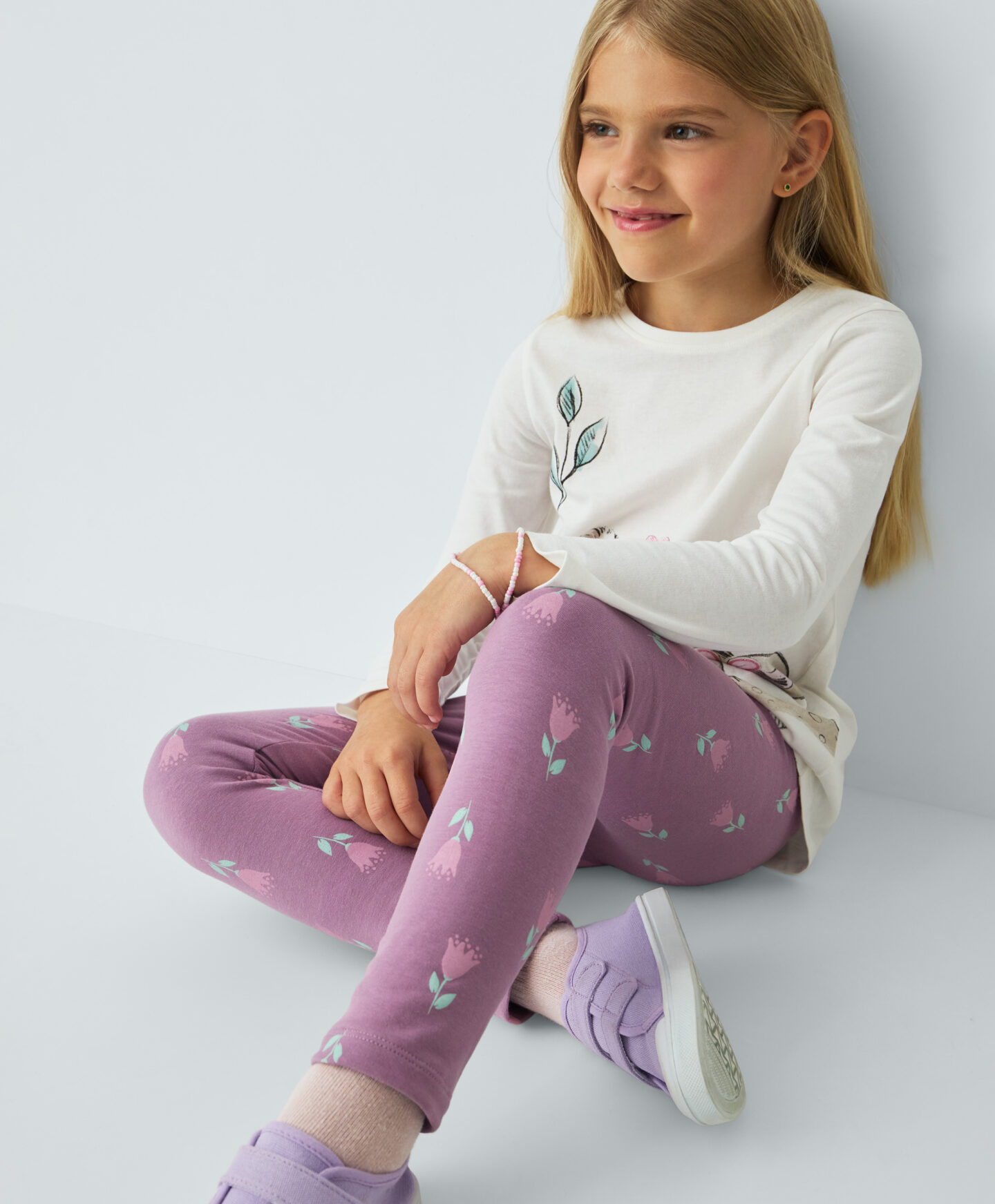 leggings rosa bambina con fiori