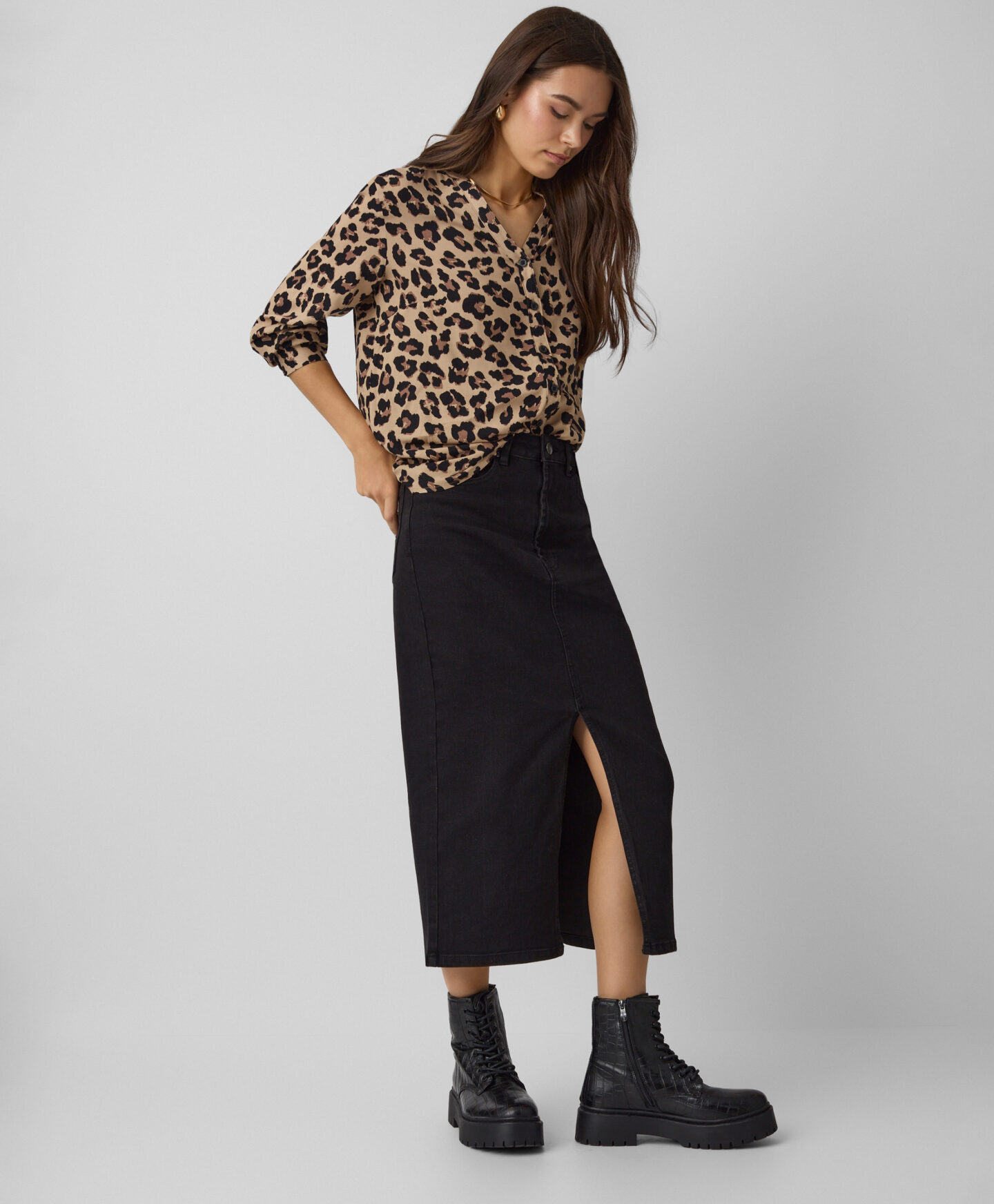gonna in denim nera da donna