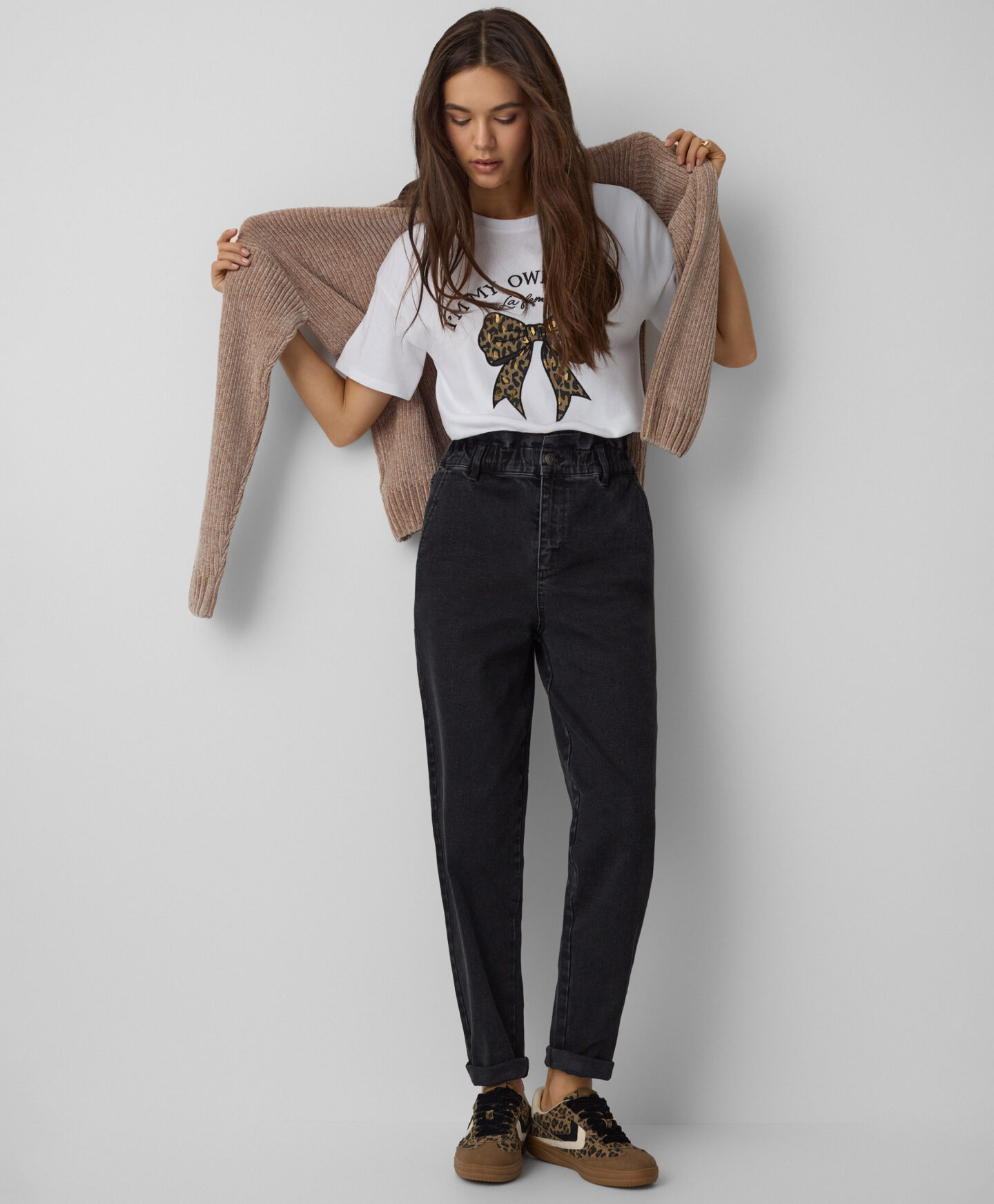 jeans neri a vita alta da donna
