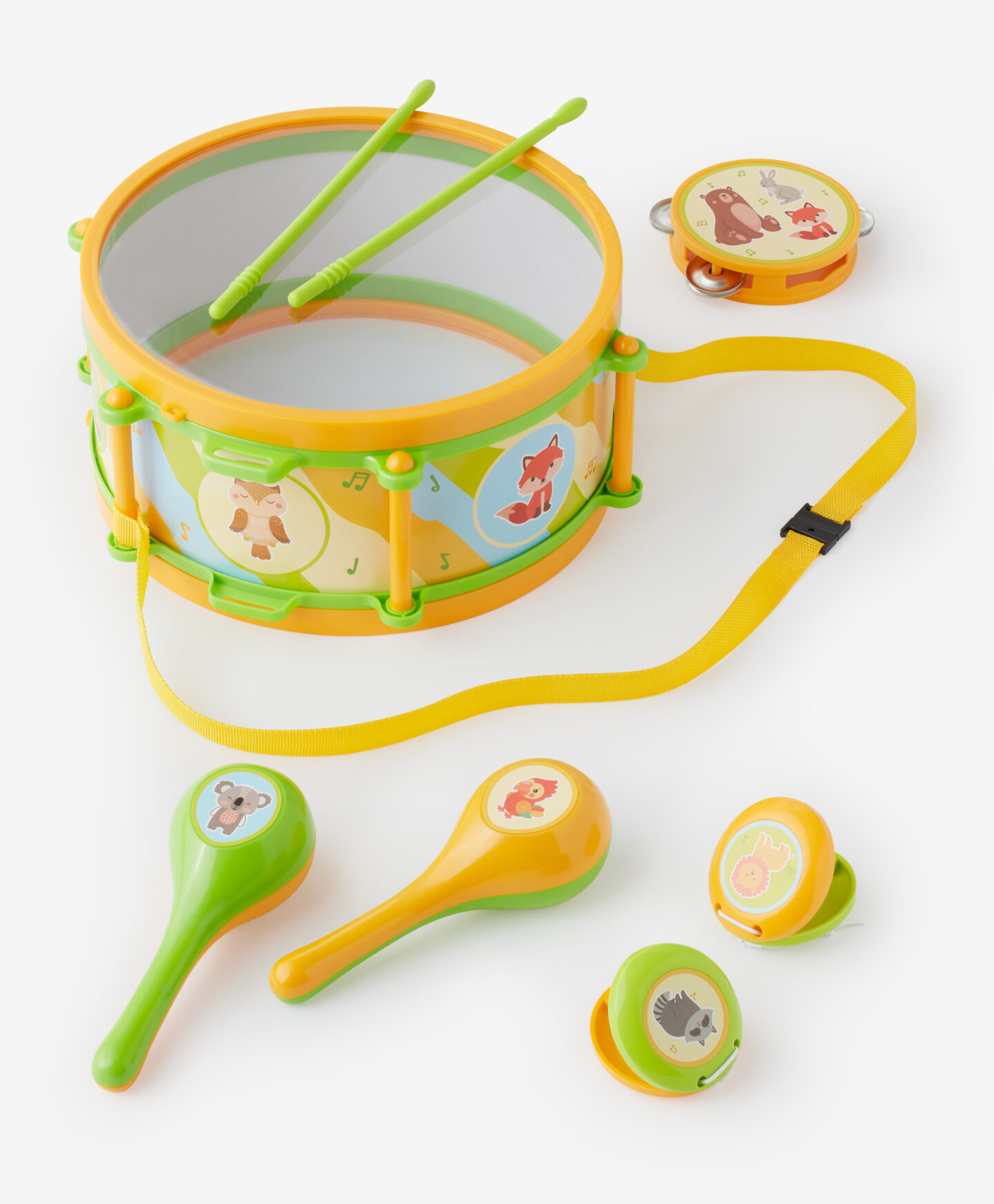 set batteria e tamburi giocattolo