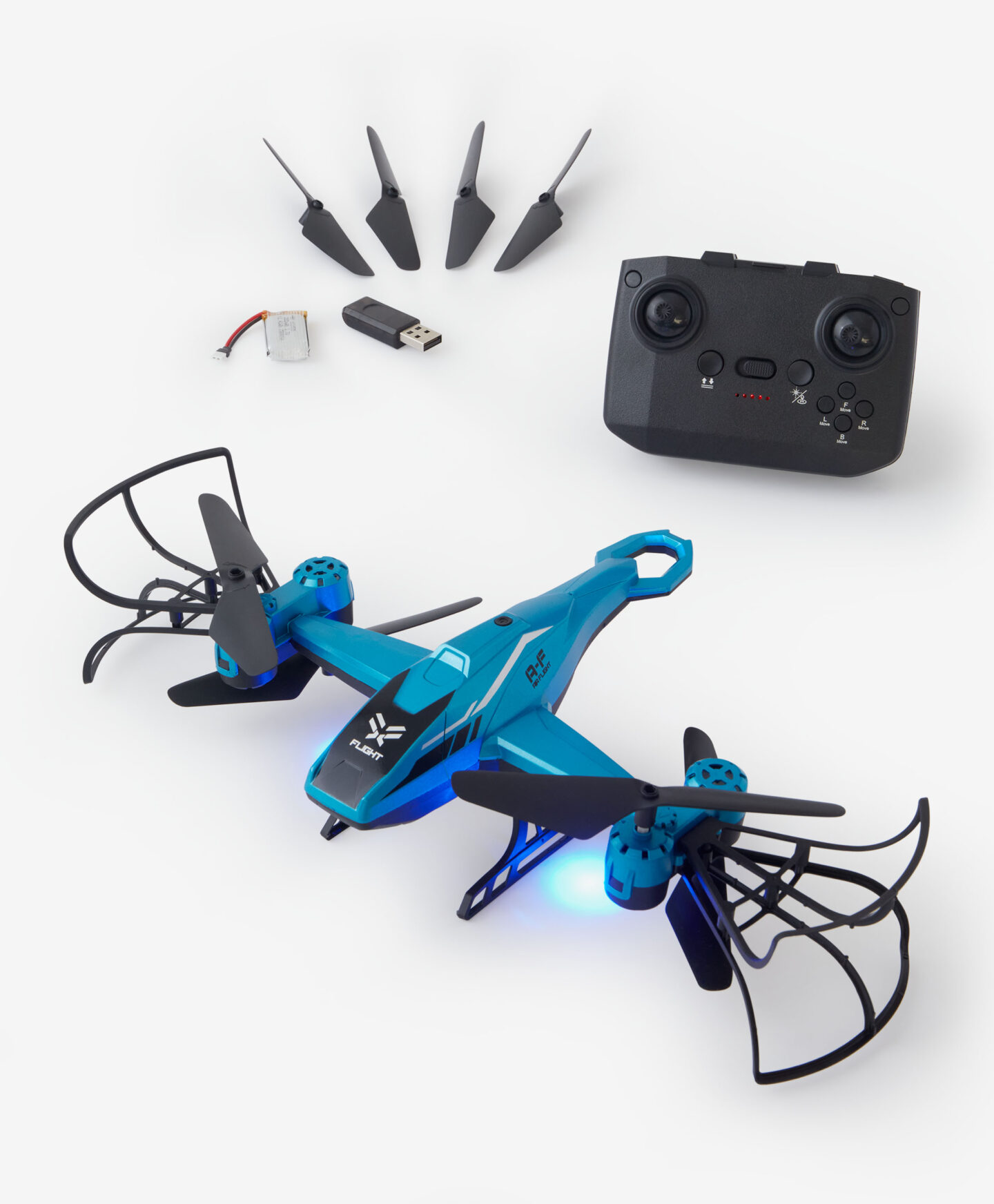 drone giocattolo blu