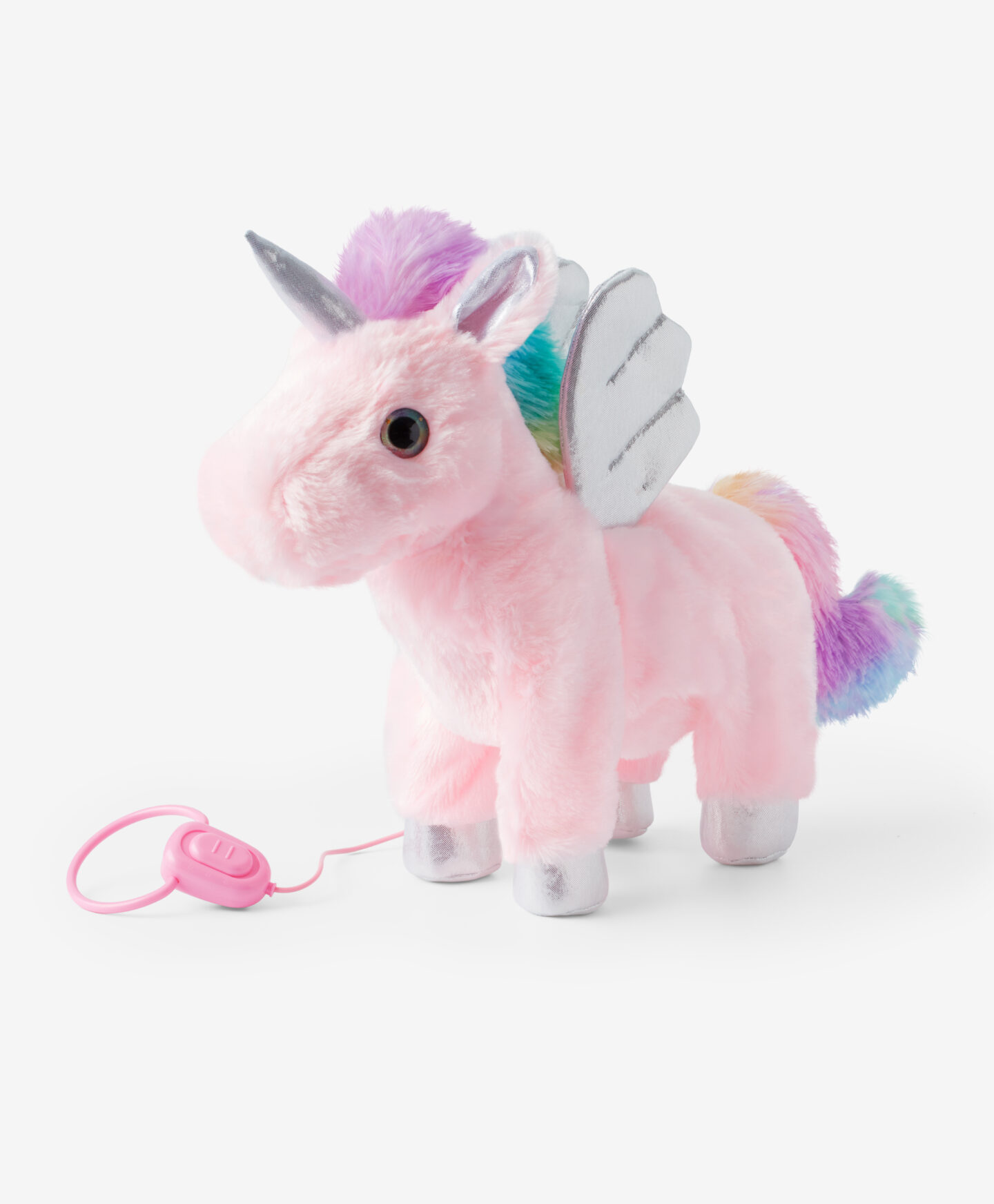 peluche unicorno al guinzaglio