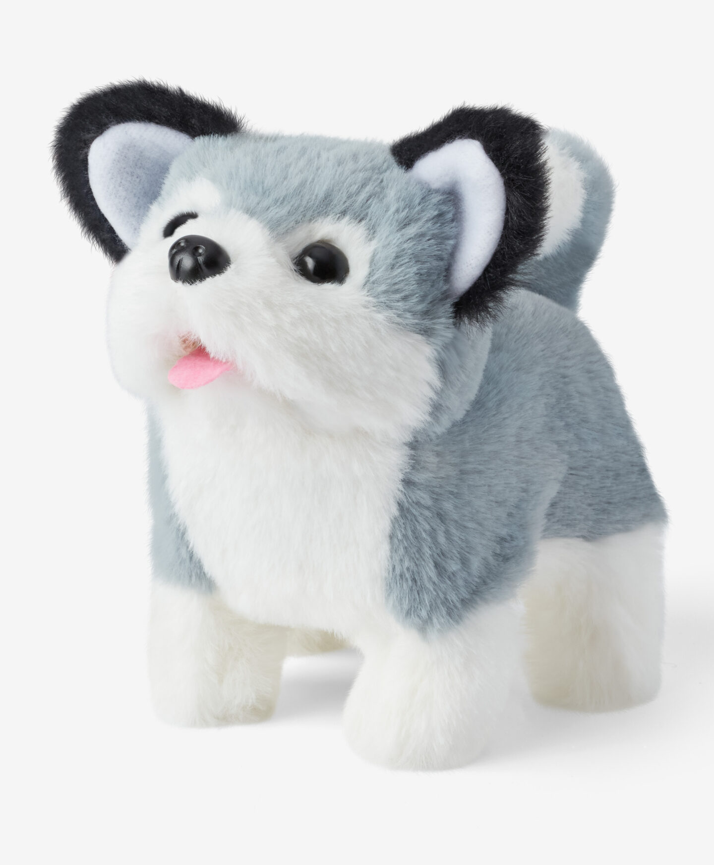 cane interattivo grigio e bianco