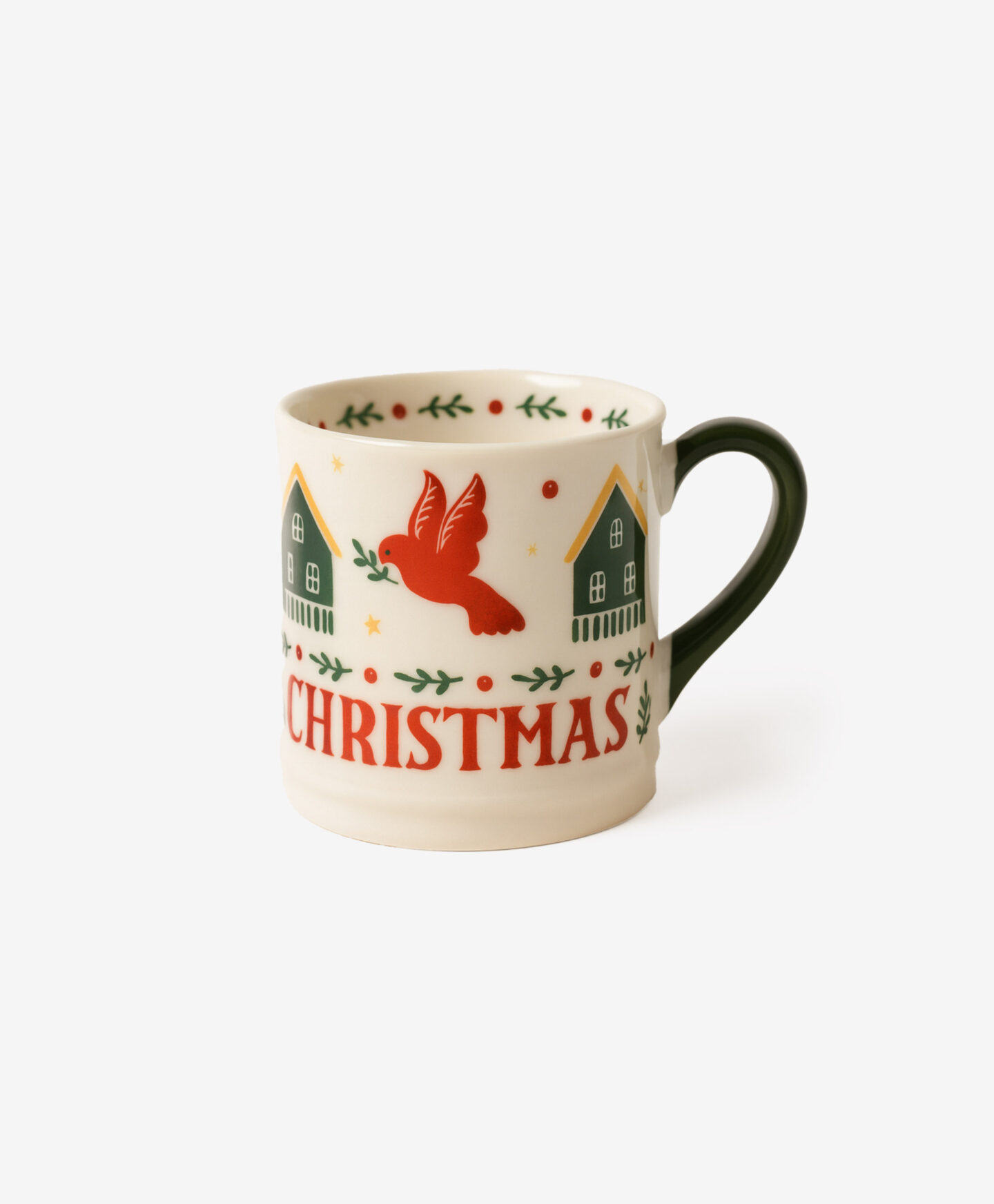 tazza natalizia bianca con alberi