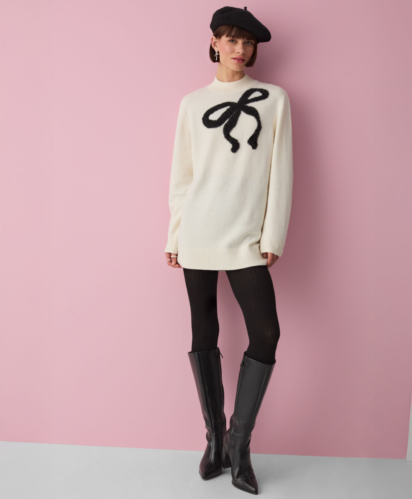 maglione lungo con fiocco donna