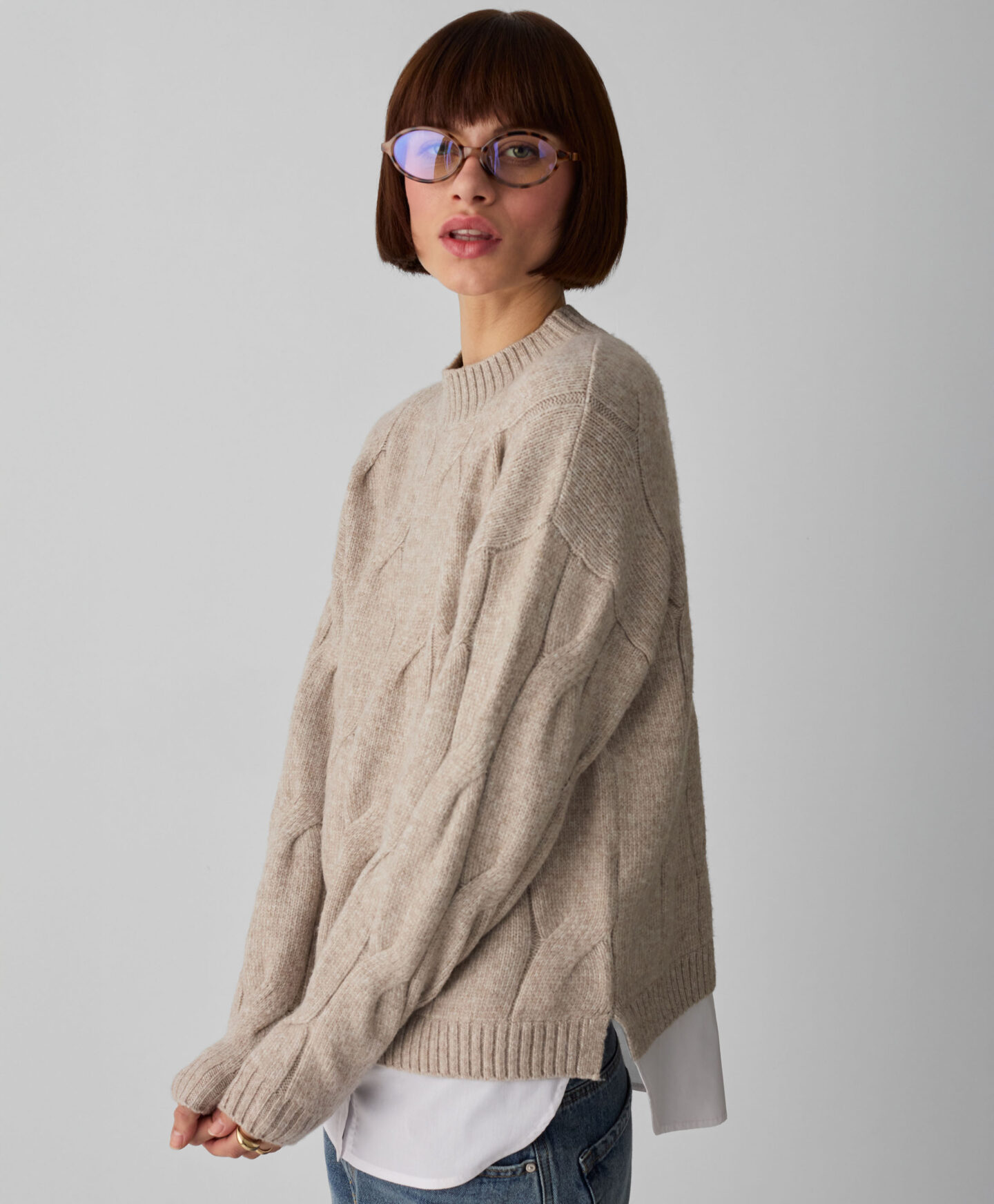 maglione beige intrecciato donna