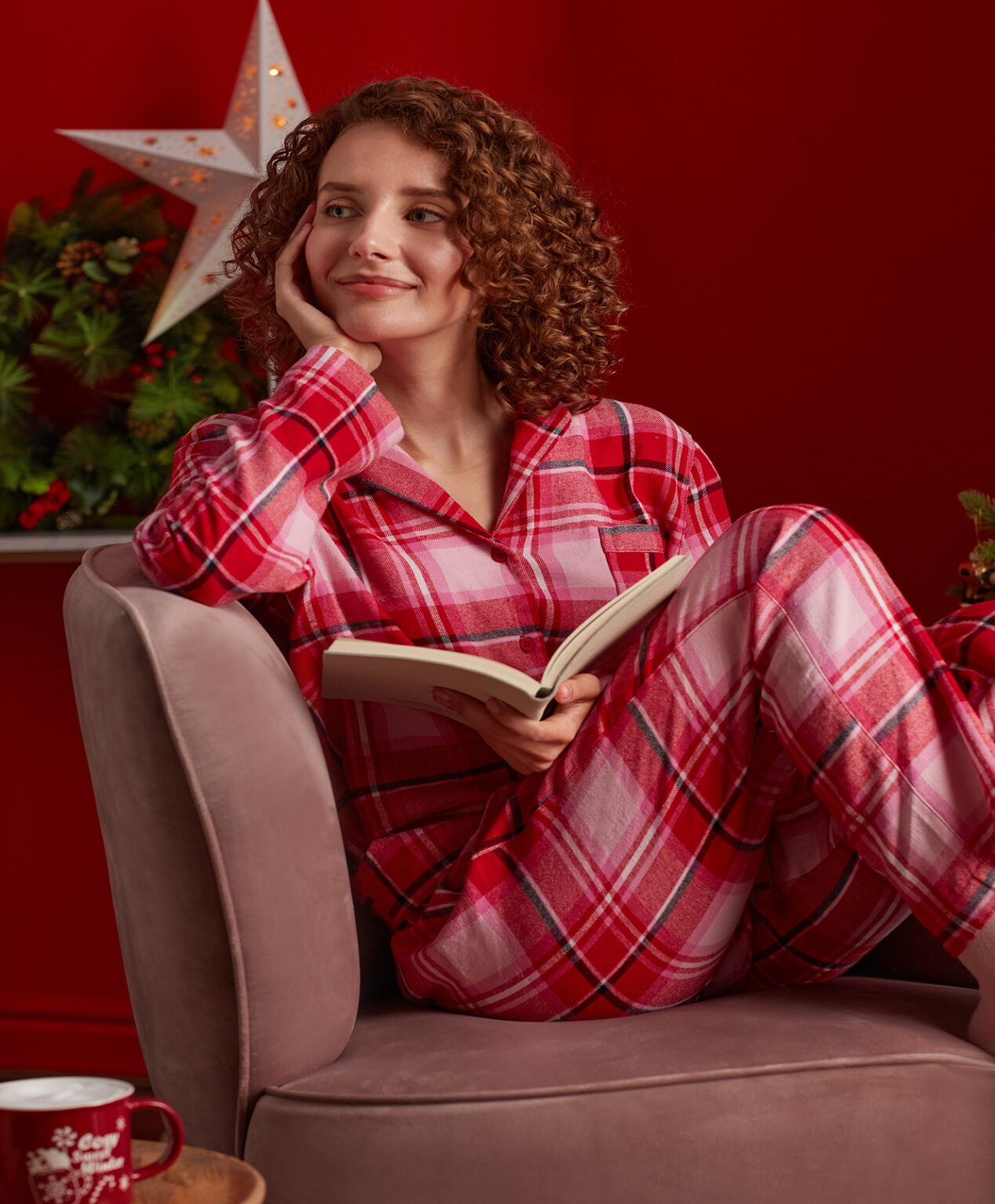 Piżama damska w kratę 100% bawełny