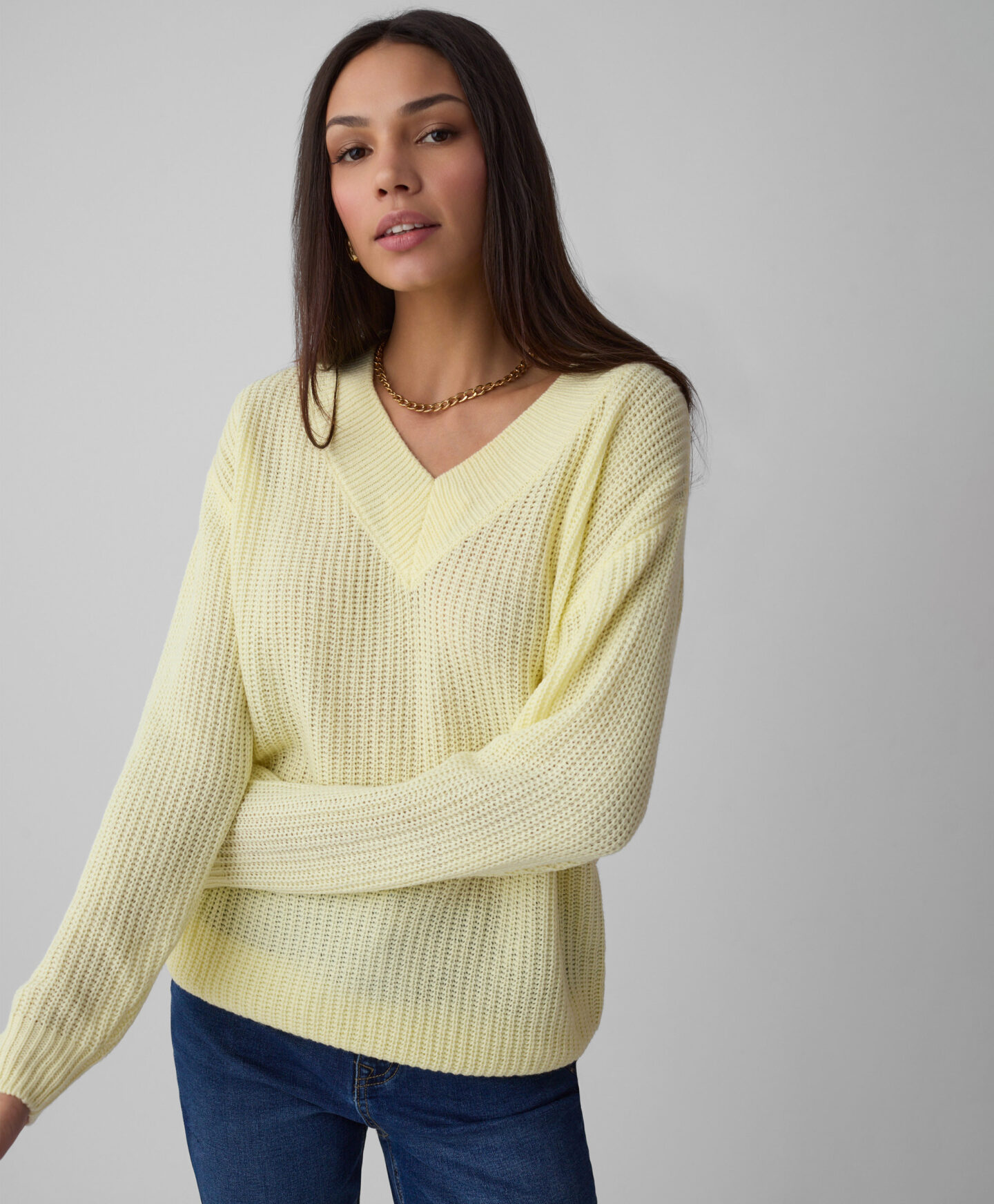 maglione giallo scollo a v donna