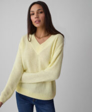 maglione giallo scollo a v donna
