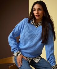 maglione bluette scollo a v donna