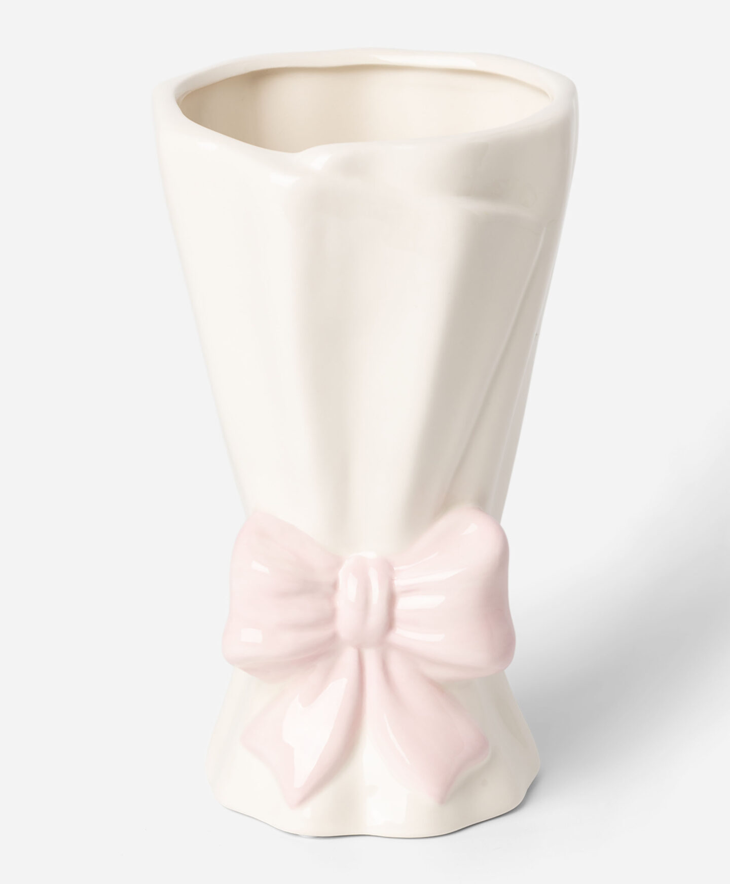 vaso bianco con fiocco rosa