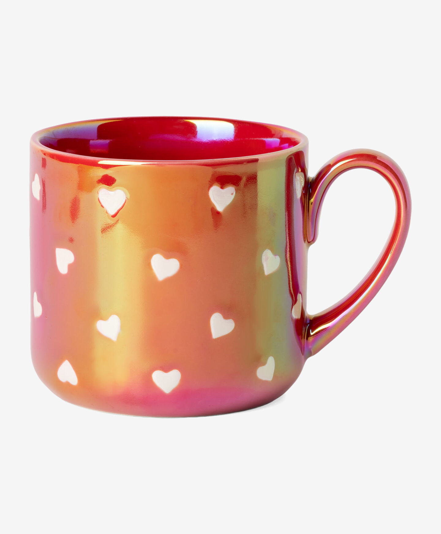 tazza rossa con cuori bianchi
